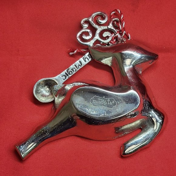 VTG Mud Pie Holiday Magic Reindeer Pewter Dip Salsa Tray & Spoon - Picture 4 of 12